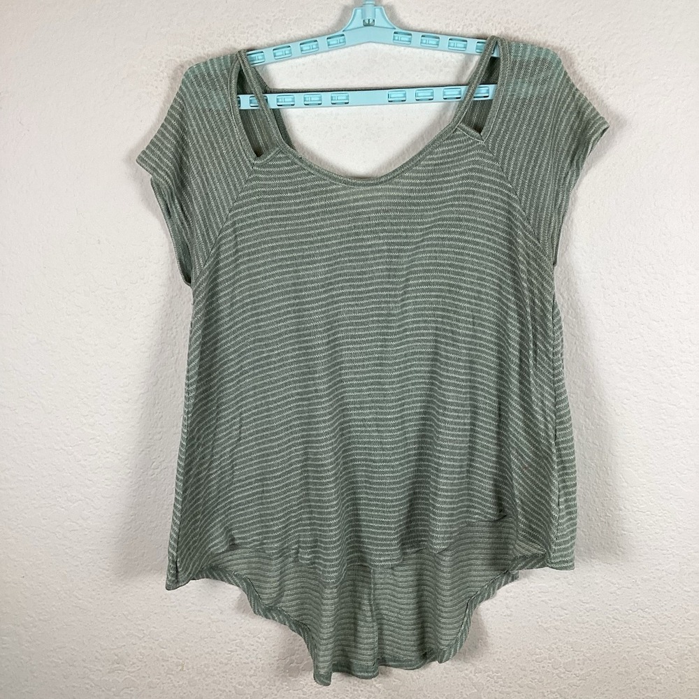 Poof Womens T Shirt Top Sz L Large Short Sleeve Striped Soft Excellent
